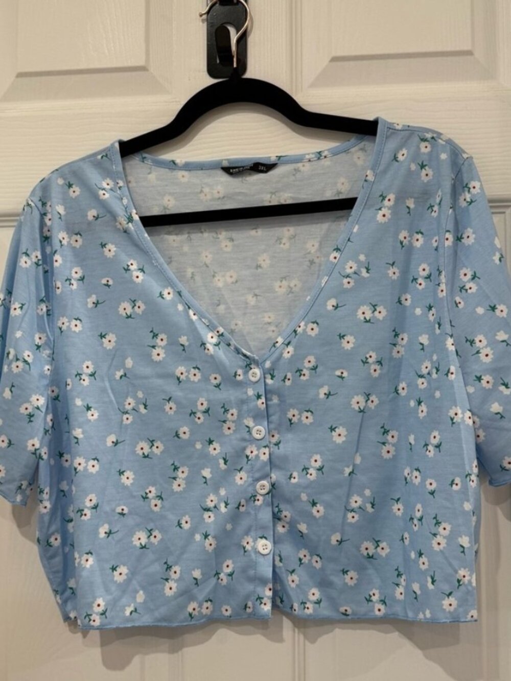 Baby Blue with White Ditsy Floral Print Button-Up
